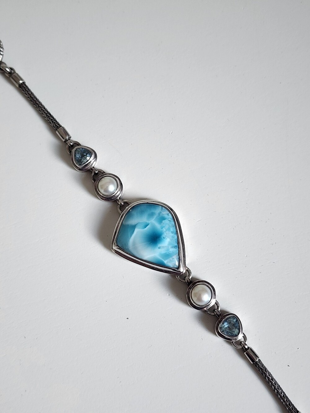 Vintage Retired Marahlago Azure Sterling Silver 925 Larimar Pearl Bracelet 8"